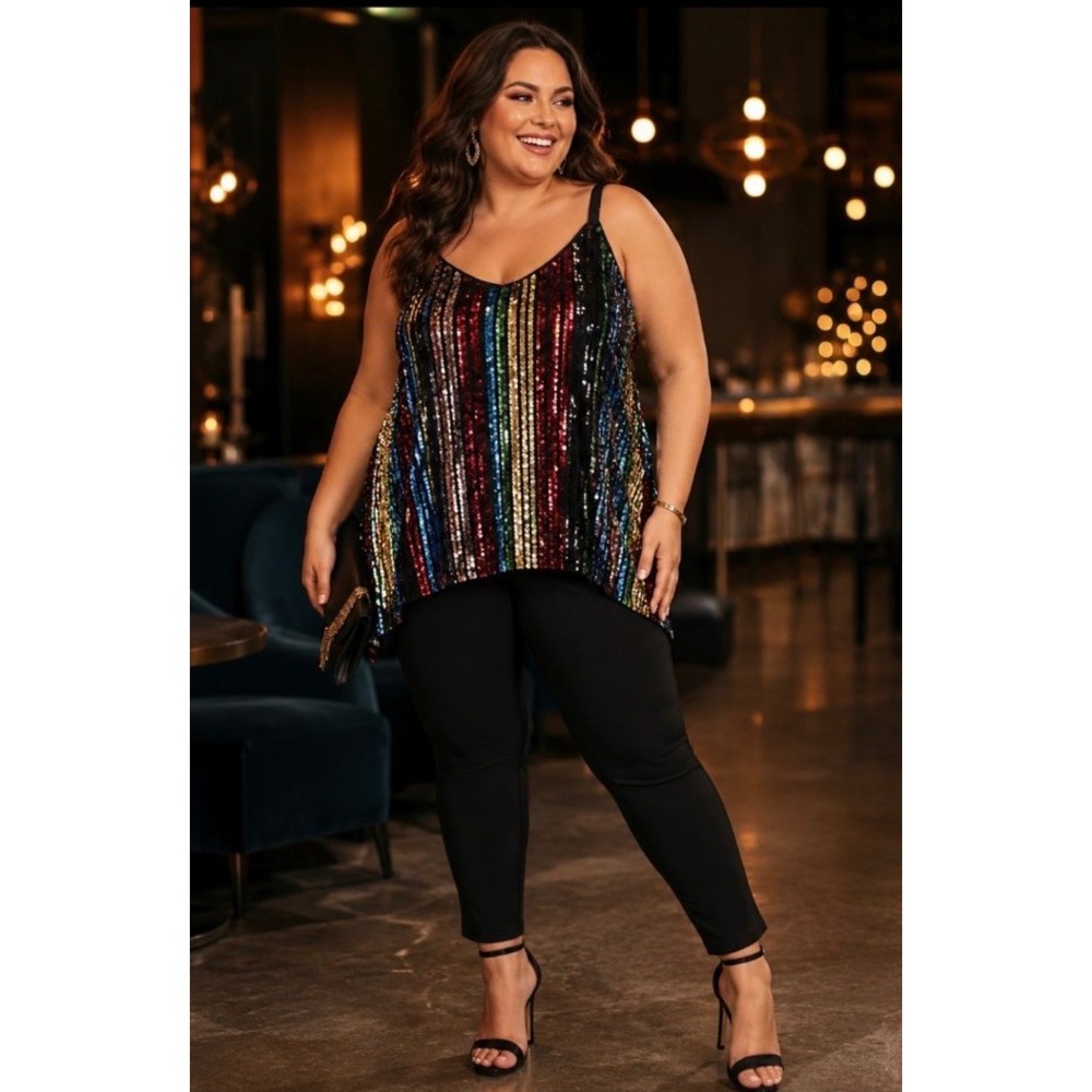 Torrid Sequin Multi Color Top Women's Size 00 M/L Sleeveless Glam Party Date